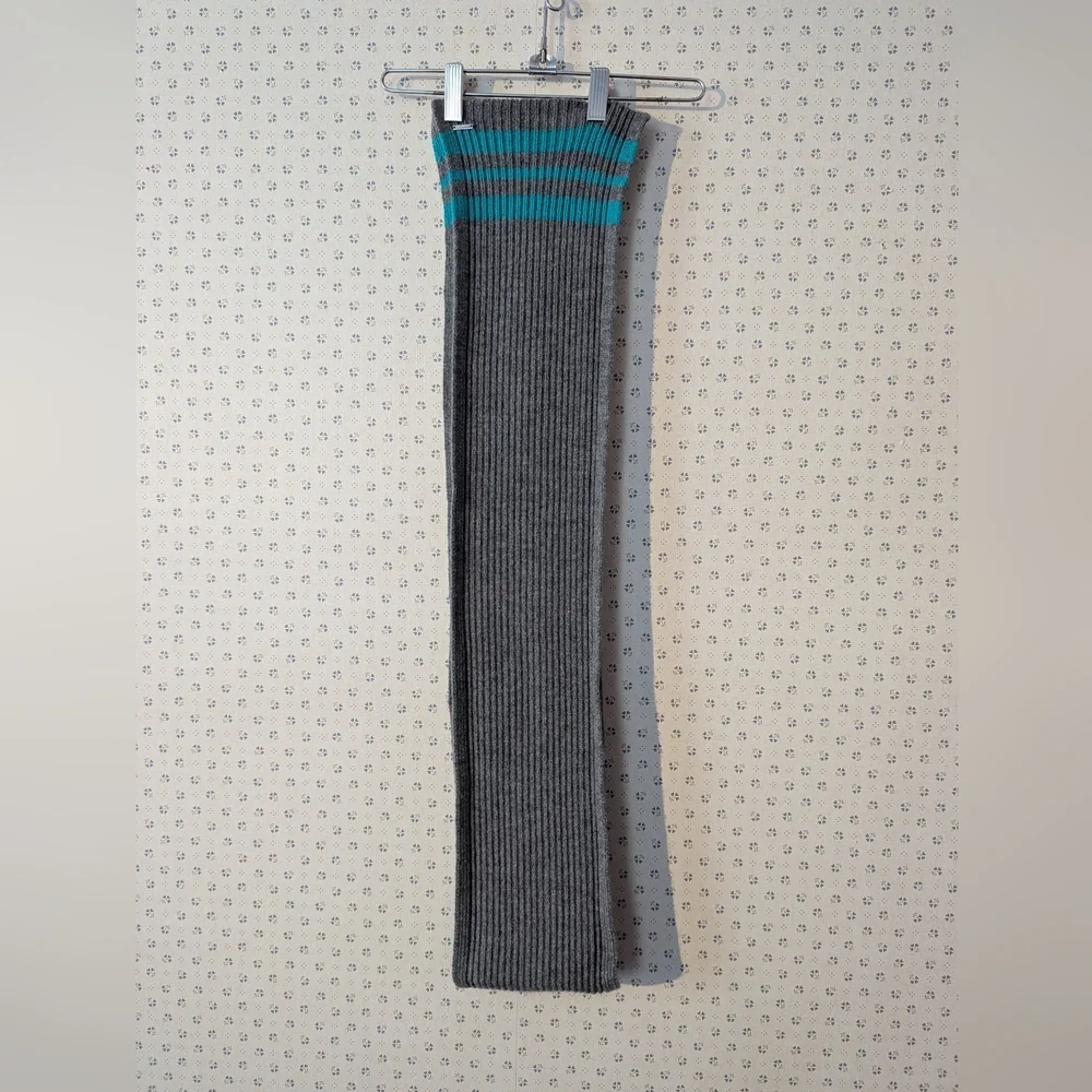 Lululemon Athletica Wool Gray Teal Striped Scarf Soft Comfy Warm